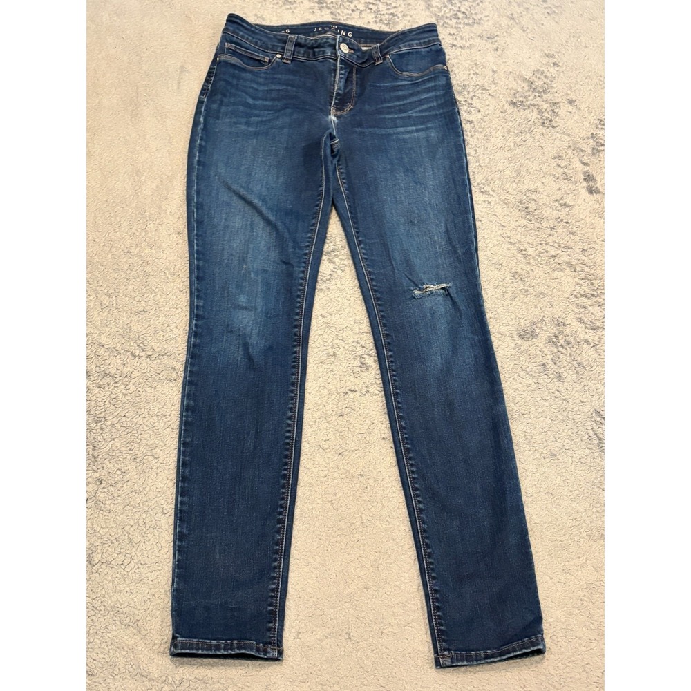 White House Black Market The Jegging Skinny Jeans Womens 6 Blue Denim Distressed